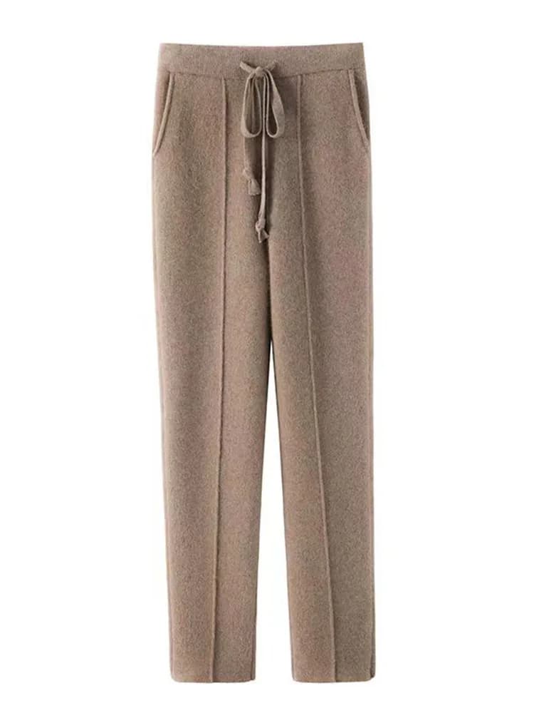 Women's 100% Pure Wool Slim Pants High Waist Autumn and Winter Cashmere Casual Knitted Pencil Pants Korean Thick Casual pants