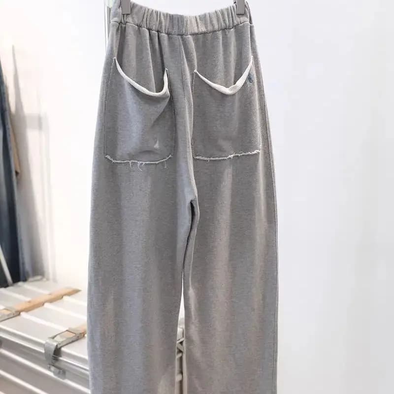 Autumn Gray Wide Leg Pants Women Casual Elastic Waist Loose Versatile Fringed Sweatpants Fashion Pockets Pleated Trousers A151