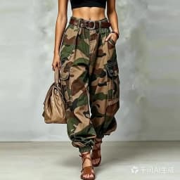 Casual Camouflage Work Pants Loose Wide Leg Street Style High Waist Zipper Cotton Printed Trousers for Women Summer Collection