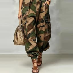 Casual Camouflage Work Pants Loose Wide Leg Street Style High Waist Zipper Cotton Printed Trousers for Women Summer Collection