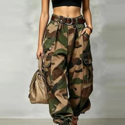 Casual Camouflage Work Pants Loose Wide Leg Street Style High Waist Zipper Cotton Printed Trousers for Women Summer Collection