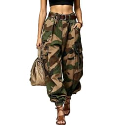 Casual Camouflage Work Pants Loose Wide Leg Street Style High Waist Zipper Cotton Printed Trousers for Women Summer Collection
