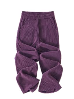 Autumn Winter Women's Fleece Lined Thickened Corduroy Wide Leg Pants Casual Style High Waist Elastic Closure Polyester Fiber