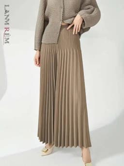 LANMREM niche design pleated pants for women 2025 new loose casual wide leg elastic waist trousers spliced tide straight 2DB2555