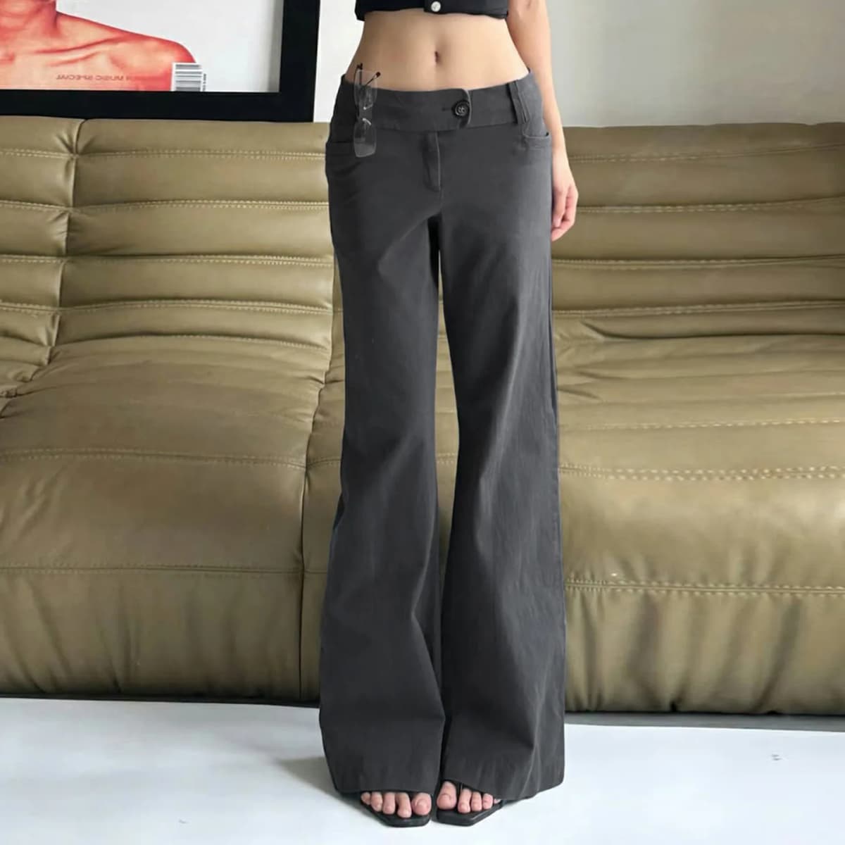 Y2K Retro Pants Solid Color Low Waist Woven Casual Simple Commuting Style Versatile Daily Loose Straight Leg