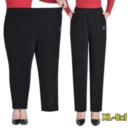 Extra Large 8XL Women Trousers Elastic High Waist Mothers Pants Autumn Female Casual Long Straight Pants Winter Warm Cotton Pant