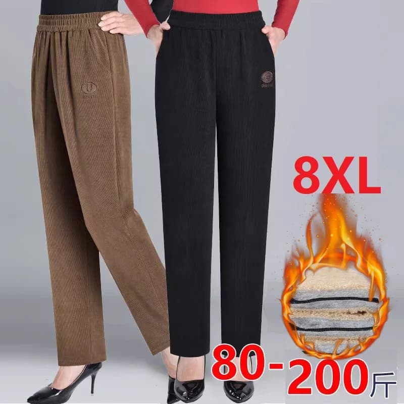 Extra Large 8XL Women Trousers Elastic High Waist Mothers Pants Autumn Female Casual Long Straight Pants Winter Warm Cotton Pant