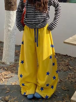 American Vintage Stars Sweatpants Women Oversize High Waist Y2K Yellow Pants Fall Winter Streetwear Female Retro Loose Trousers