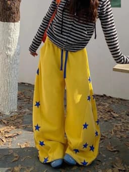 American Vintage Stars Sweatpants Women Oversize High Waist Y2K Yellow Pants Fall Winter Streetwear Female Retro Loose Trousers