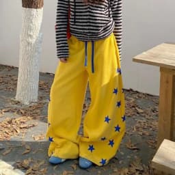 American Vintage Stars Sweatpants Women Oversize High Waist Y2K Yellow Pants Fall Winter Streetwear Female Retro Loose Trousers