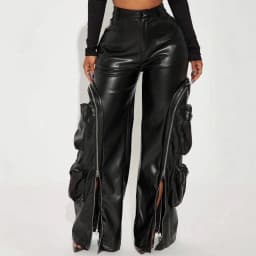 Leather PU Cargo Pants High Waist Y2K Streetwear 2025 Women Winter Fashion Clothes Trousers Sexy Elegant Wide Leg Pocket Pants