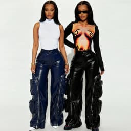 Leather PU Cargo Pants High Waist Y2K Streetwear 2025 Women Winter Fashion Clothes Trousers Sexy Elegant Wide Leg Pocket Pants