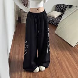 Summer Women Black Gothic Baggy Y2k Letter Pants Korean Fashion Vintage Oversize Hip-pop Sweatpants Wide Leg Trouser