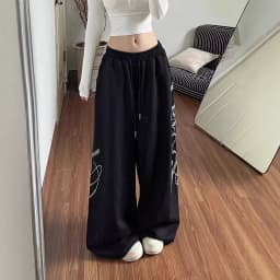 Summer Women Black Gothic Baggy Y2k Letter Pants Korean Fashion Vintage Oversize Hip-pop Sweatpants Wide Leg Trouser