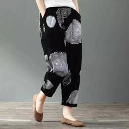 Pure Cotton Linen Harlan Casual Pants Printed Nine Points Loose Mom Pants Thin Cotton Linen plus Size High Waist Korean Sle
