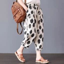 Pure Cotton Linen Harlan Casual Pants Printed Nine Points Loose Mom Pants Thin Cotton Linen plus Size High Waist Korean Sle