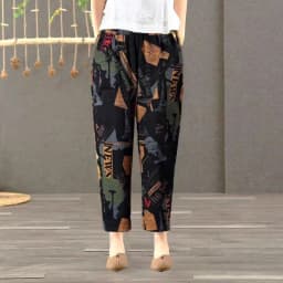 Pure Cotton Linen Harlan Casual Pants Printed Nine Points Loose Mom Pants Thin Cotton Linen plus Size High Waist Korean Sle