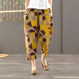 Pure Cotton Linen Harlan Casual Pants Printed Nine Points Loose Mom Pants Thin Cotton Linen plus Size High Waist Korean Sle