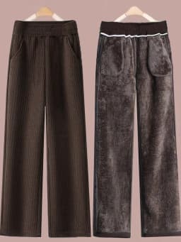 Fleece Lined Thick Corduroy High Waist Wide Leg Pants Women's Autumn Winter New Style Drapey Mom Straight Leg Trousers Trendy