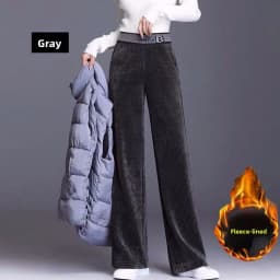 Thickened Fleece Lined Corduroy Wide Leg Pants Women Casual Trousers Autumn Winter New Style High Waist Straight Cut Loose pl...