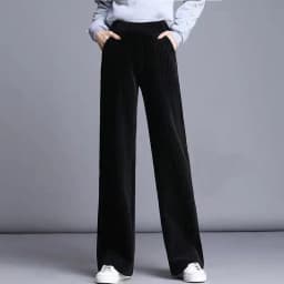 Thickened Fleece Lined Corduroy Wide Leg Pants Women Casual Trousers Autumn Winter New Style High Waist Straight Cut Loose pl...