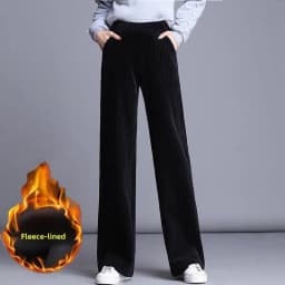 Thickened Fleece Lined Corduroy Wide Leg Pants Women Casual Trousers Autumn Winter New Style High Waist Straight Cut Loose pl...