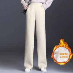 Thickened Fleece Lined Corduroy Wide Leg Pants Women Casual Trousers Autumn Winter New Style High Waist Straight Cut Loose pl...