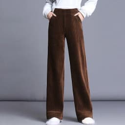 Thickened Fleece Lined Corduroy Wide Leg Pants Women Casual Trousers Autumn Winter New Style High Waist Straight Cut Loose pl...
