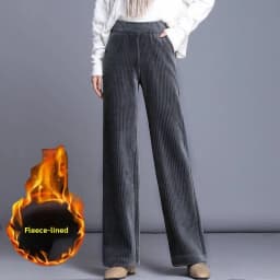 Thickened Fleece Lined Corduroy Wide Leg Pants Women Casual Trousers Autumn Winter New Style High Waist Straight Cut Loose pl...