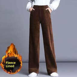 Thickened Fleece Lined Corduroy Wide Leg Pants Women Casual Trousers Autumn Winter New Style High Waist Straight Cut Loose pl...
