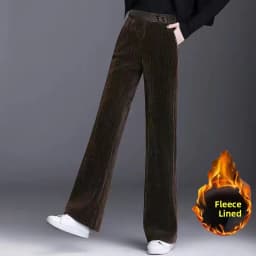 Thickened Fleece Lined Corduroy Wide Leg Pants Women Casual Trousers Autumn Winter New Style High Waist Straight Cut Loose pl...
