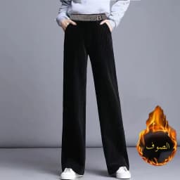 Thickened Fleece Lined Corduroy Wide Leg Pants Women Casual Trousers Autumn Winter New Style High Waist Straight Cut Loose pl...
