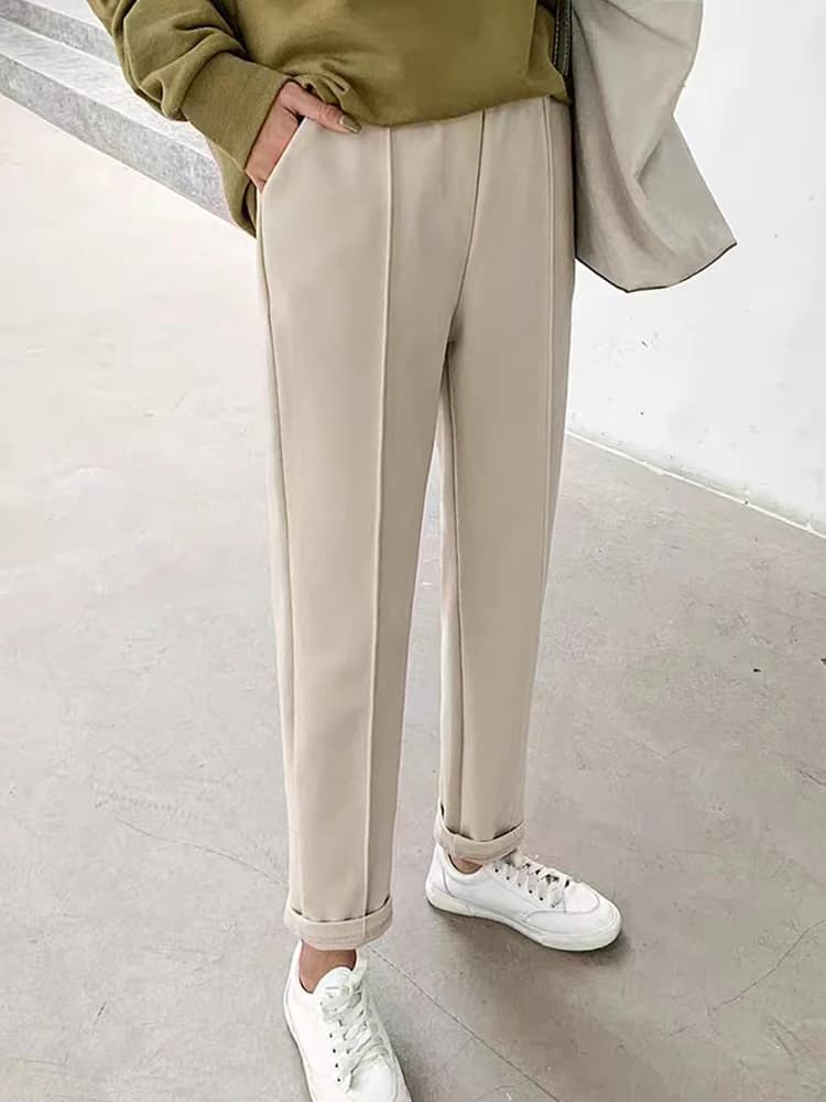 Woolen Pants Women's Harem Pencil Pants 2026 Autumn Winter High Waist Casual Pantalones Beige Black Office Lady Women Trousers