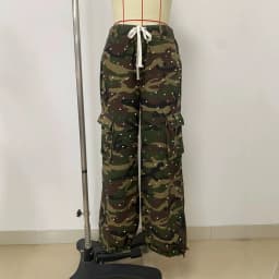Cargo Pants Women Pant Straight Trousers Elastic Waist Pearls Y2k Streetwear Work Casual Loose Pocket Drawstring Camouflage 2026