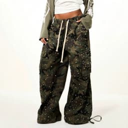 Cargo Pants Women Pant Straight Trousers Elastic Waist Pearls Y2k Streetwear Work Casual Loose Pocket Drawstring Camouflage 2026