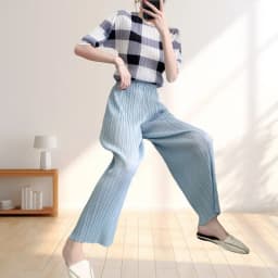 Summer New Casual Pants Simple Loose Comfortable Stretch Pleated Straight Nine Pants Women's Lightweight Fabric 90/95 Cm