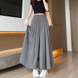 Summer Women Wide Leg Pants Ice Silk Breathable Long Skirt Pants Elastic Waist Casual Culottes Loose Solid Palazzo Trousers 2026
