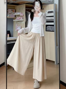 Summer Women Wide Leg Pants Ice Silk Breathable Long Skirt Pants Elastic Waist Casual Culottes Loose Solid Palazzo Trousers 2026