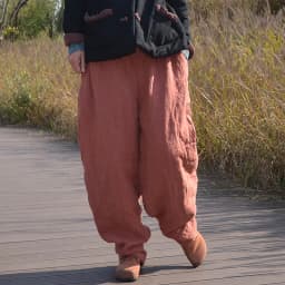 Johnature Women Winter Wide Leg Pants Cotton Linen Warm Trouser Solid Color Elastic Waist 2025 New Pockets Vintage Female Pants