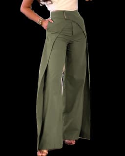 Fashion Asymmetric Design Casual Wide Leg Pants Street Style High Waist Long Trousers Polyester Women's Fashion Pants