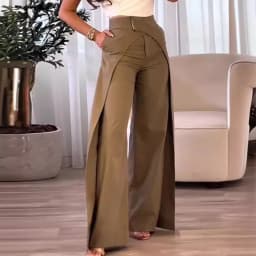 Fashion Asymmetric Design Casual Wide Leg Pants Street Style High Waist Long Trousers Polyester Women's Fashion Pants