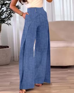 Fashion Asymmetric Design Casual Wide Leg Pants Street Style High Waist Long Trousers Polyester Women's Fashion Pants