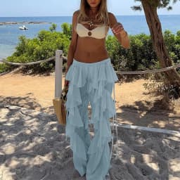 Spring New Street Fashion Women's Pants Casual Strap Splicing Lotus Leaf Edge Spicy Girl Micro Pull Pants