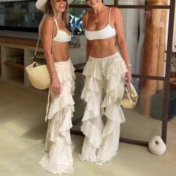 Spring New Street Fashion Women's Pants Casual Strap Splicing Lotus Leaf Edge Spicy Girl Micro Pull Pants