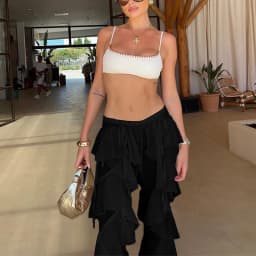 Spring New Street Fashion Women's Pants Casual Strap Splicing Lotus Leaf Edge Spicy Girl Micro Pull Pants