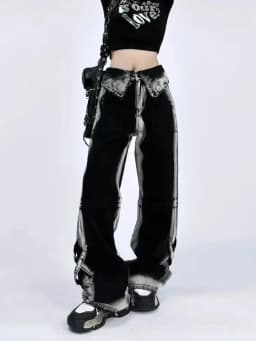 Contrast Color Jeans Women Clothing High Waist Fashion Y2k Wide Leg Pants 2025 New Bottoms Casual Straight Denim Pantalon Femme