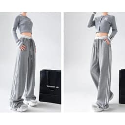 New Ins Fashion Girls Patchwork Sweatpants Lady High Waist Comfortable Baggy Trousers Female Korean Classic Wide Leg Pants