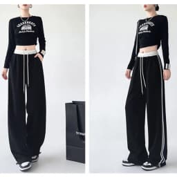 New Ins Fashion Girls Patchwork Sweatpants Lady High Waist Comfortable Baggy Trousers Female Korean Classic Wide Leg Pants