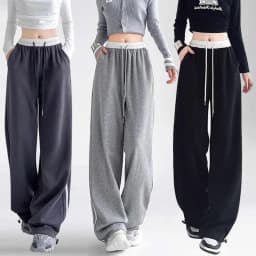 New Ins Fashion Girls Patchwork Sweatpants Lady High Waist Comfortable Baggy Trousers Female Korean Classic Wide Leg Pants