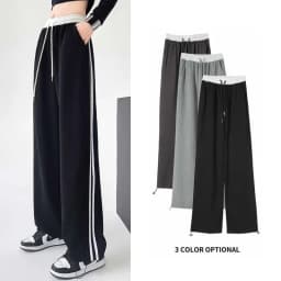 New Ins Fashion Girls Patchwork Sweatpants Lady High Waist Comfortable Baggy Trousers Female Korean Classic Wide Leg Pants